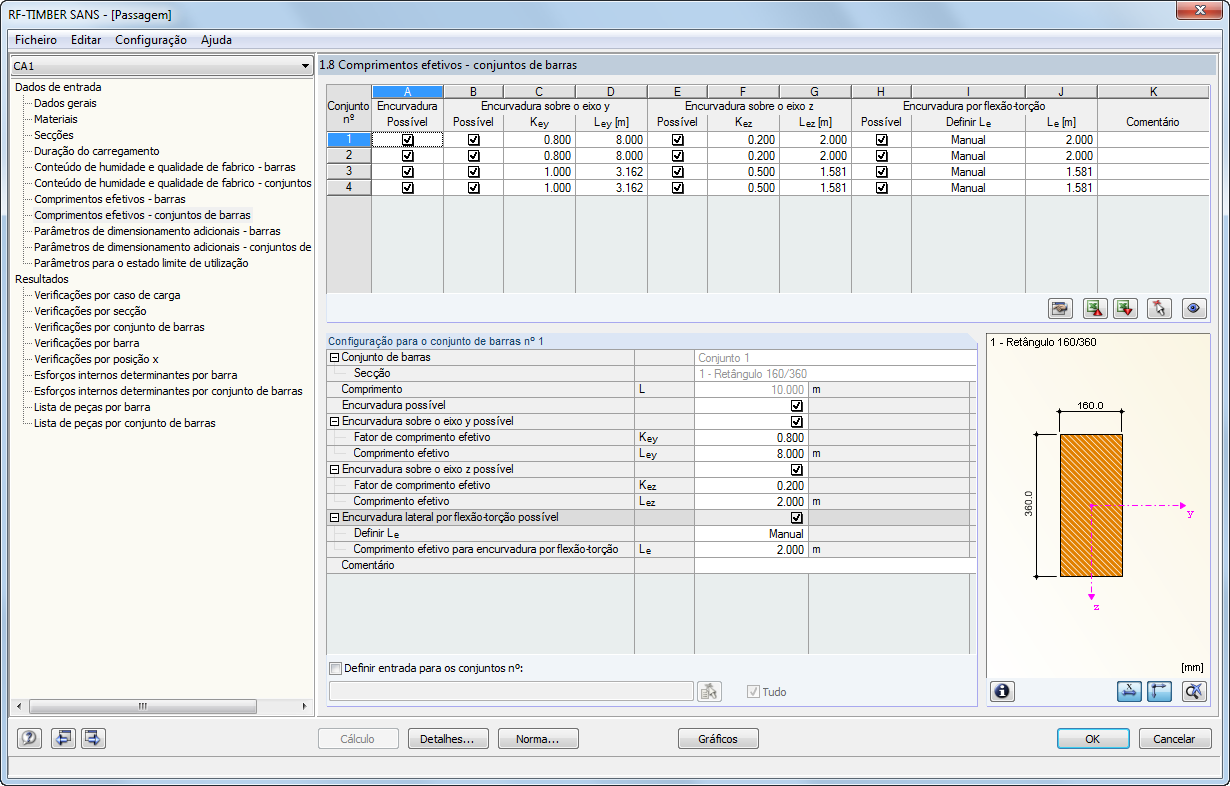 1.8 Comprimentos efetivos – Conjuntos de barras