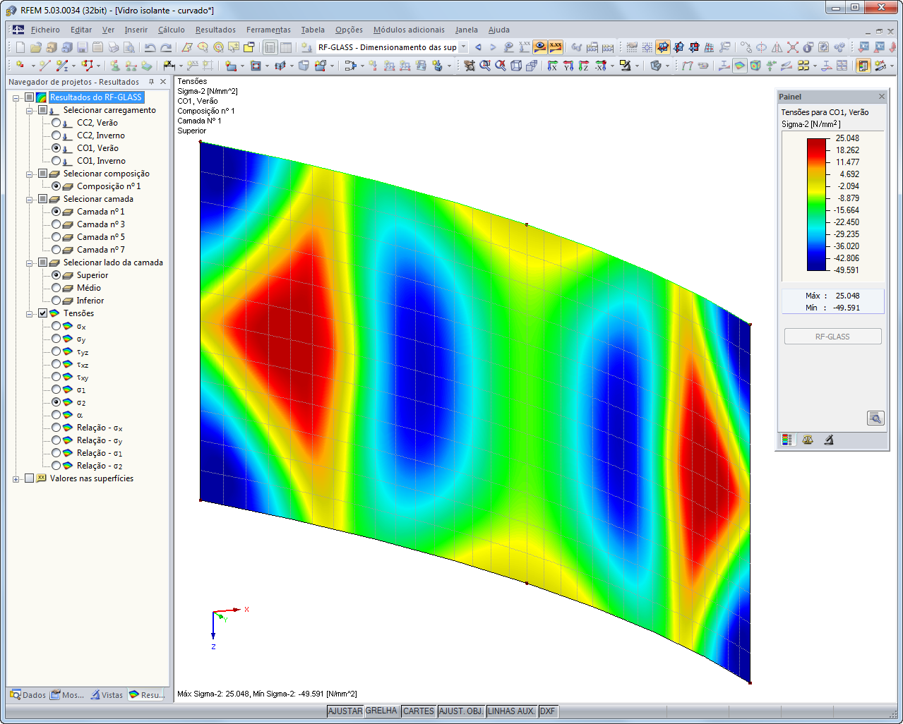 Resultados no gráfico do RFEM – Tensões