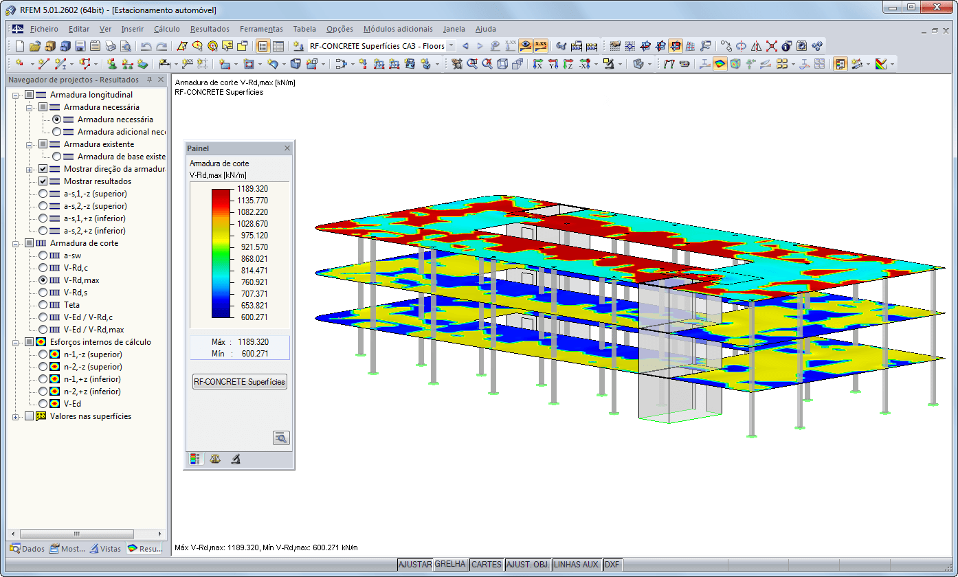 RF-CONCRETE Surfaces – Saída gráfica dos resultados para modelo estrutural completo