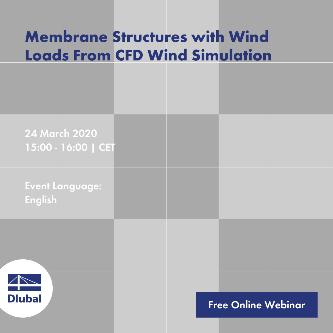 Estruturas de membrana com cargas de vento da simulação de vento CFD