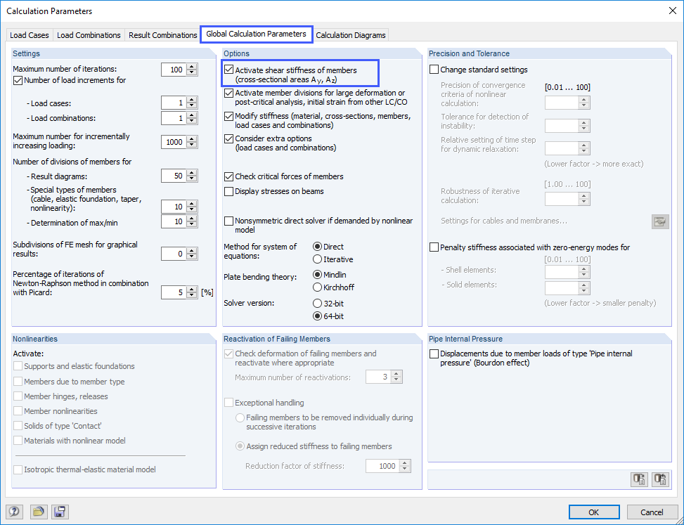 Consideração da deformação de corte no RFEM e no RSTAB