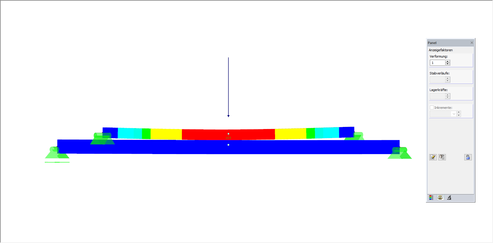 Ansicht parallel zur X-/Y-Ebene: Verformung des Systems mit Anzeigefaktor 1