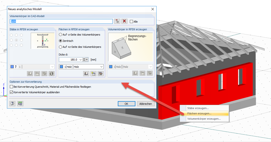 Dialog zur Konvertierung eines architektonischen Volumenkörpers