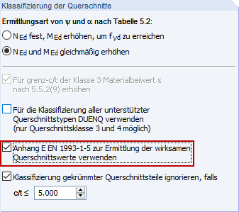 Aktivierung des Anhangs E im Dialog Details Tragfähigkeit