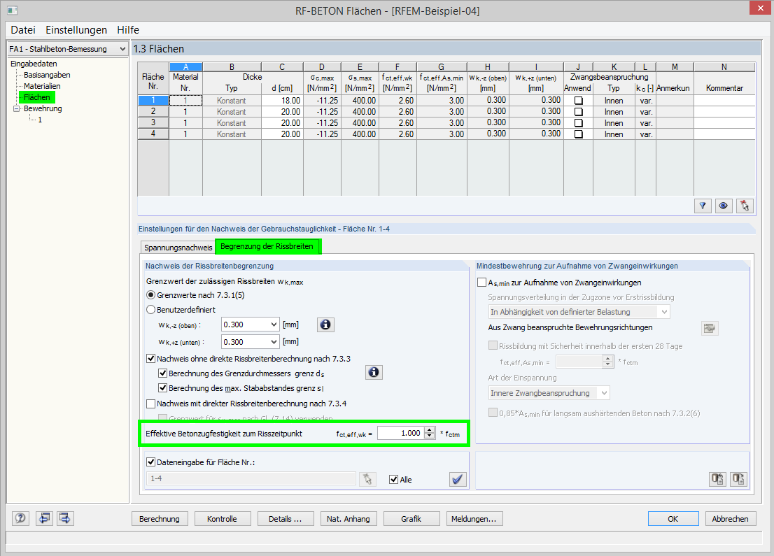 Effektive Betonzugfestigkeit zum Risszeitpunkt
