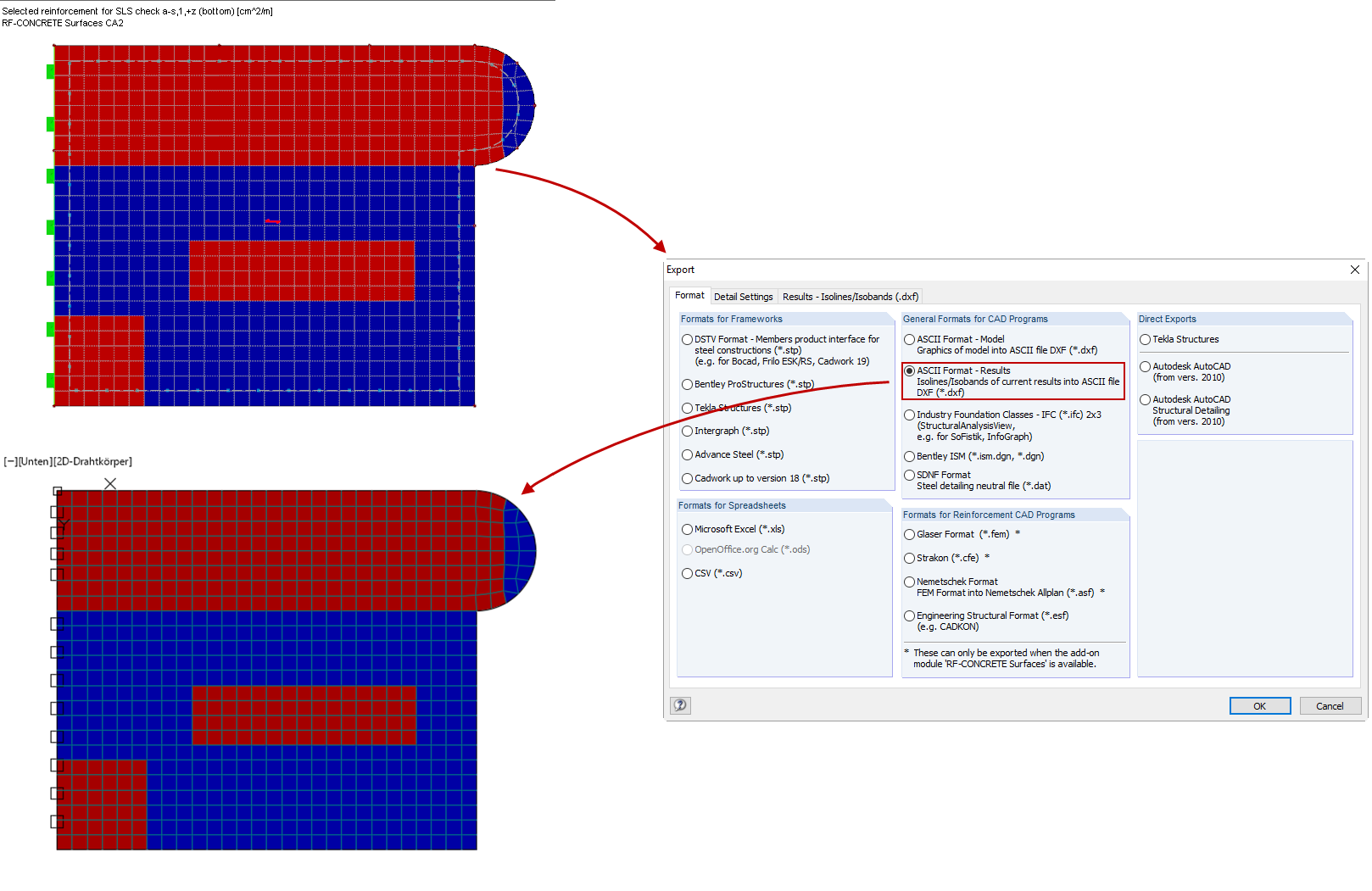 DXF Export of Results on Surfaces