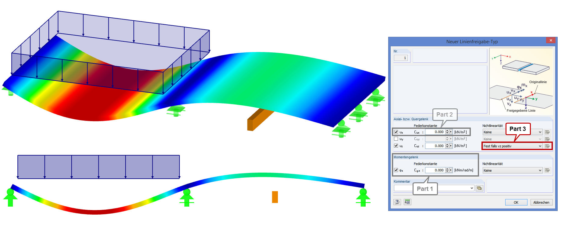 Modellierung eines Unterzuges im Holzbau 3: situação de apoio não linear