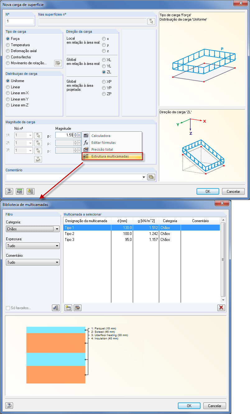 Dlubal RFEM 5 e RSTAB 8 - Utilizar carga da estrutura multicamada