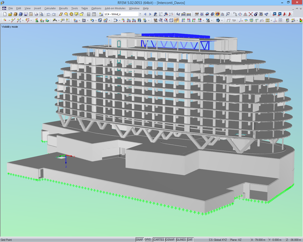 Modelo espacial de hotel no RFEM (© Sailer Stepan & Partners)