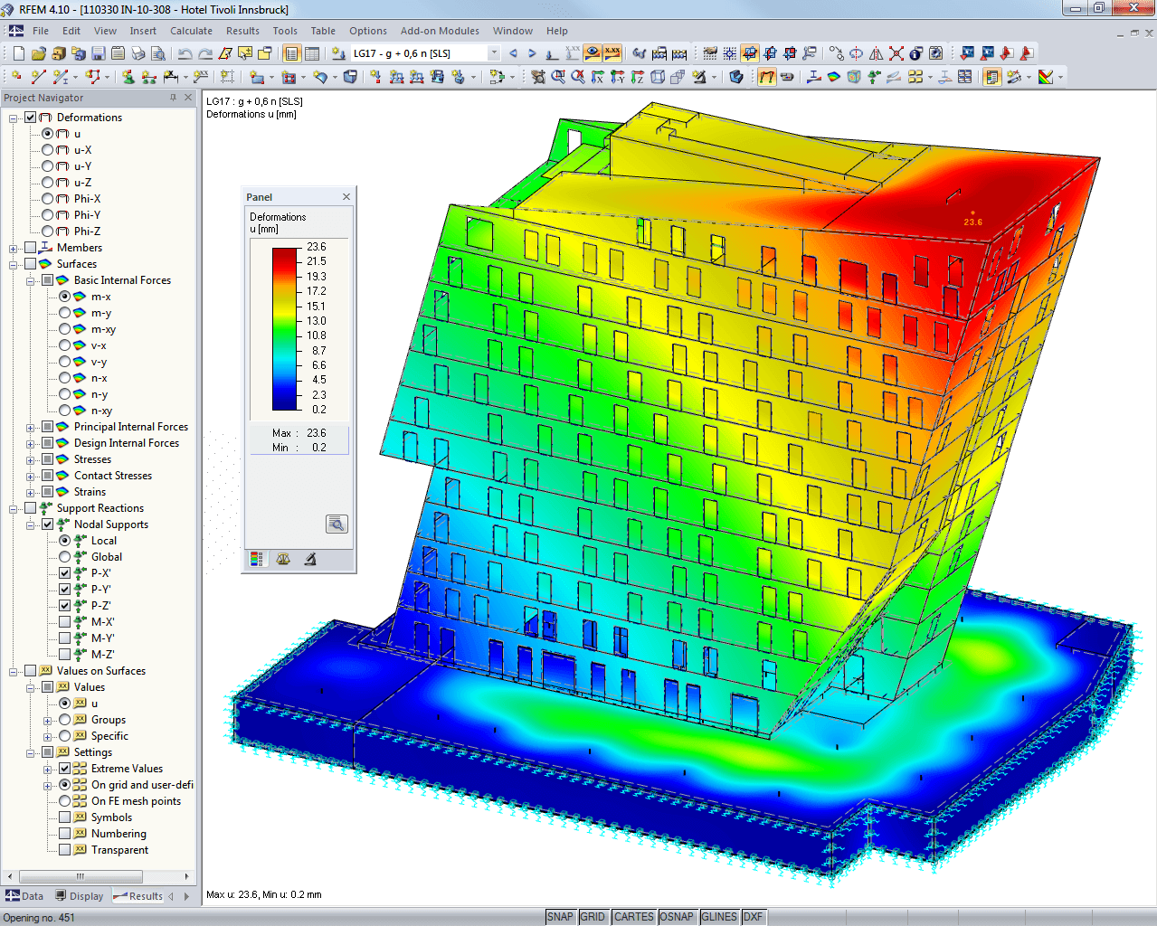 Modelo com visualização das deformações no RFEM (© in.ge.na.)