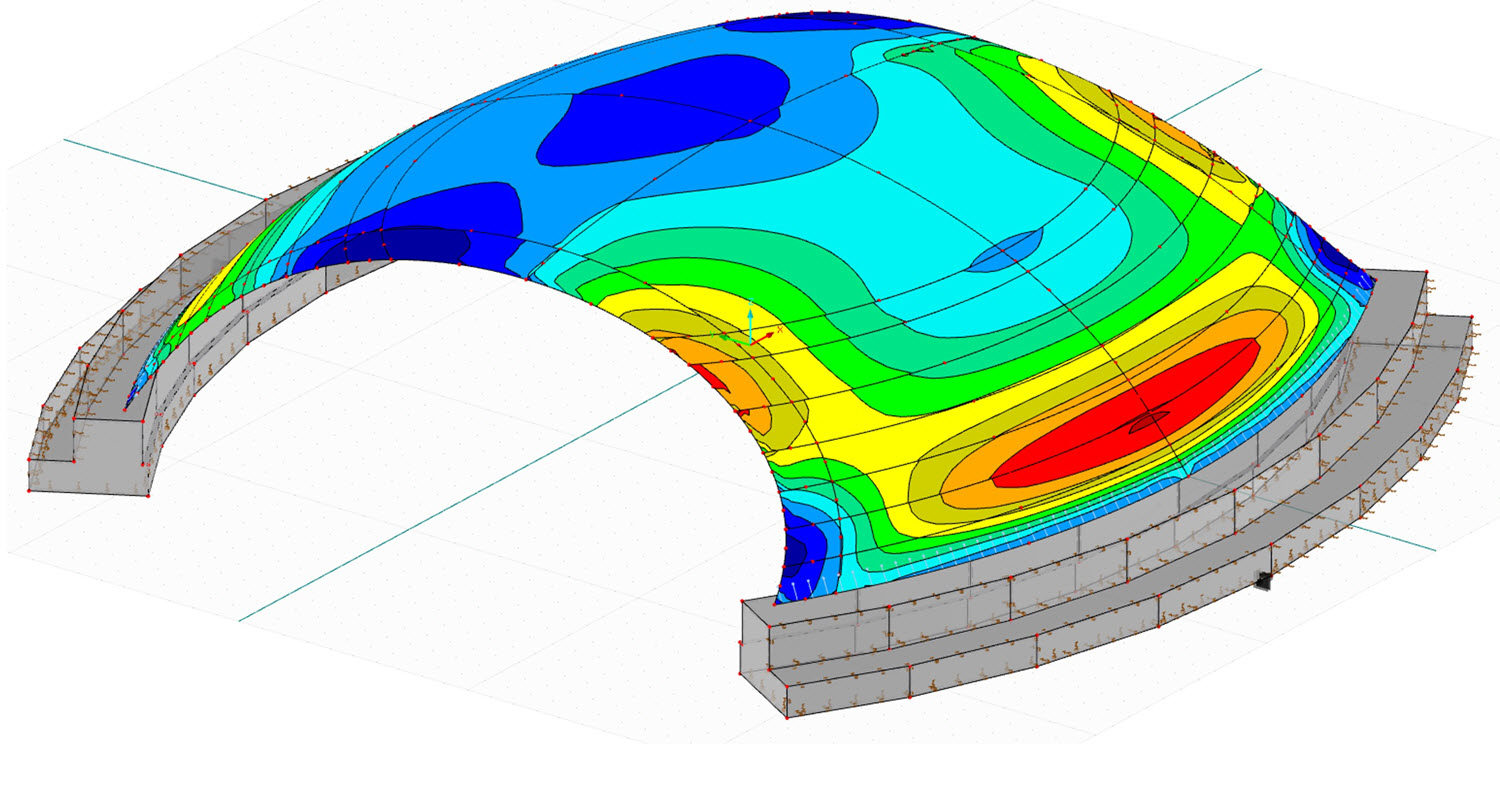 Modelo RFEM da ponte com deformações no estado final (© Benjamin Kromoser)