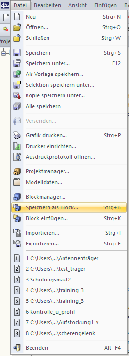 Speichern des Modells als Block