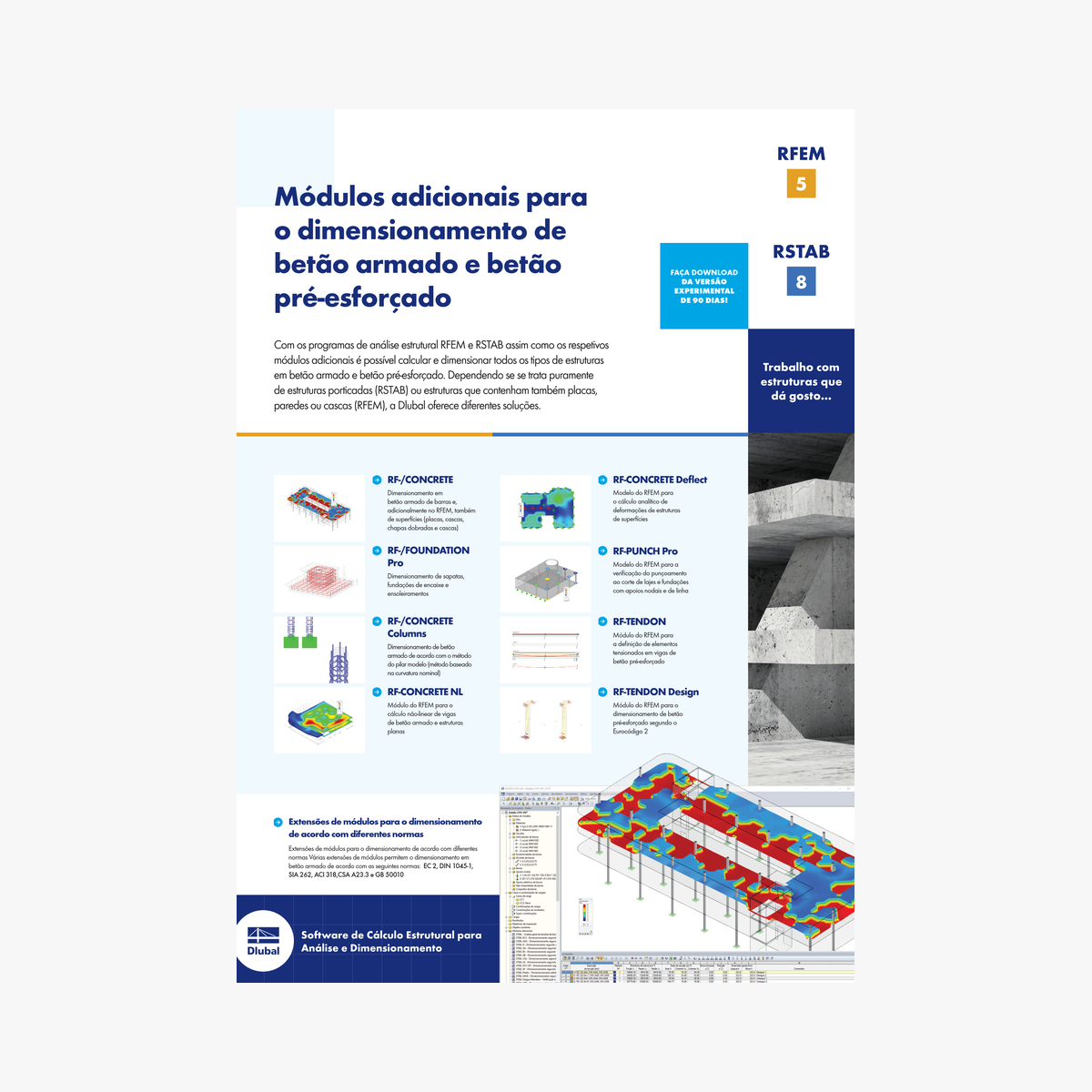 Dlubal | Folheto | Módulos adicionais para o dimensionamento de betão armado e betão pré-esforçado