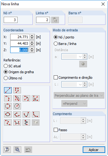 Caixa de diálogo "Nova linha"