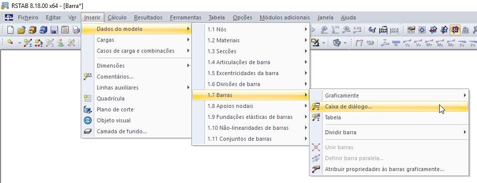 Inserir uma barra nova através do menu