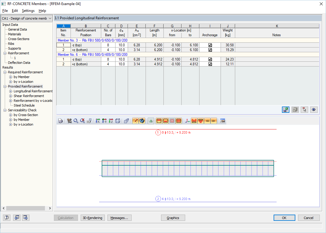 Janela "Armadura longitudinal existente" no RF-CONCRETE Members