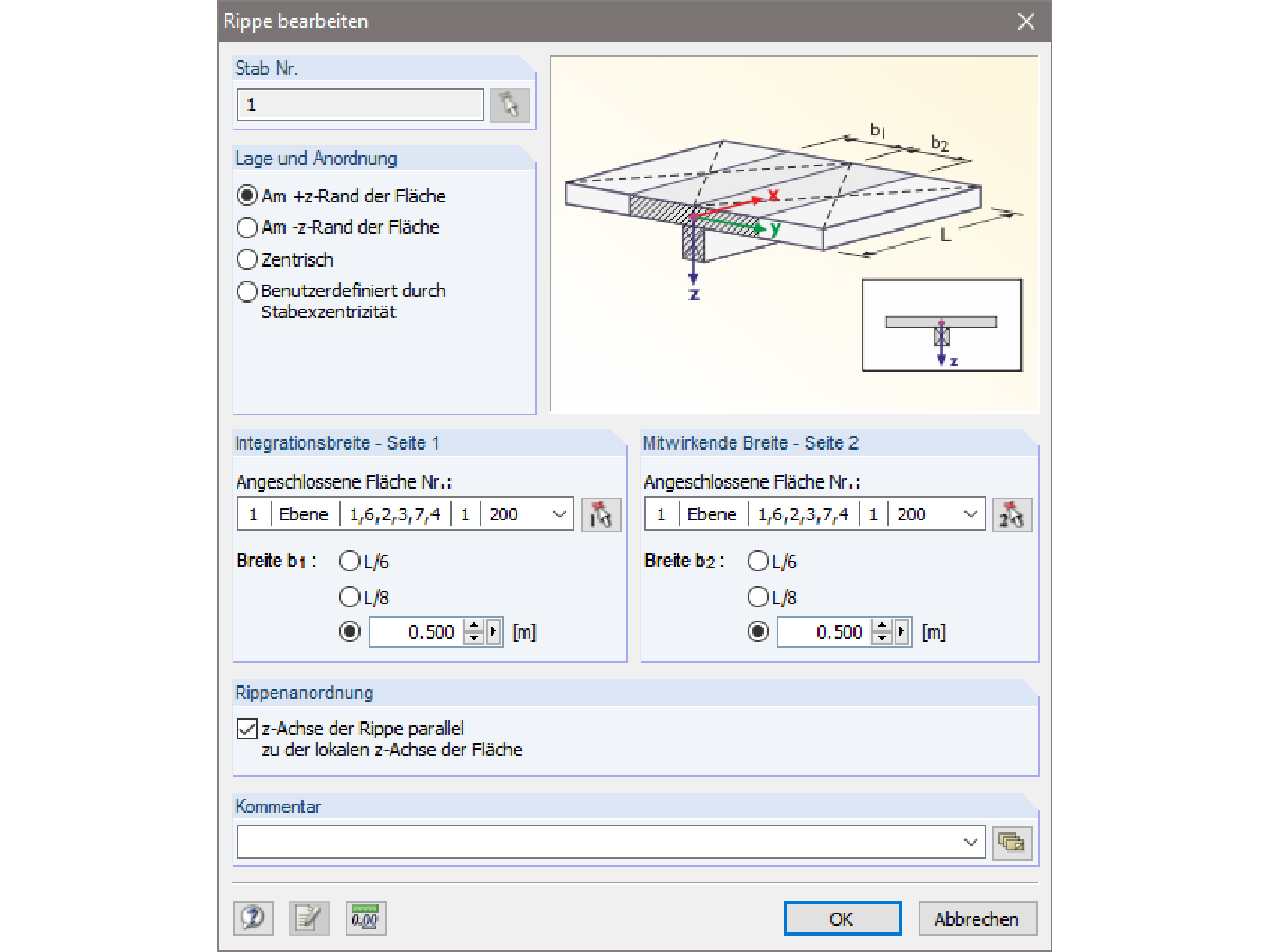 Fenster "Rippe bearbeiten" in RFEM oder RSTAB.