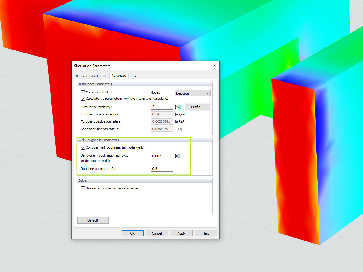 Definição da rugosidade da parede no RWIND Simulation