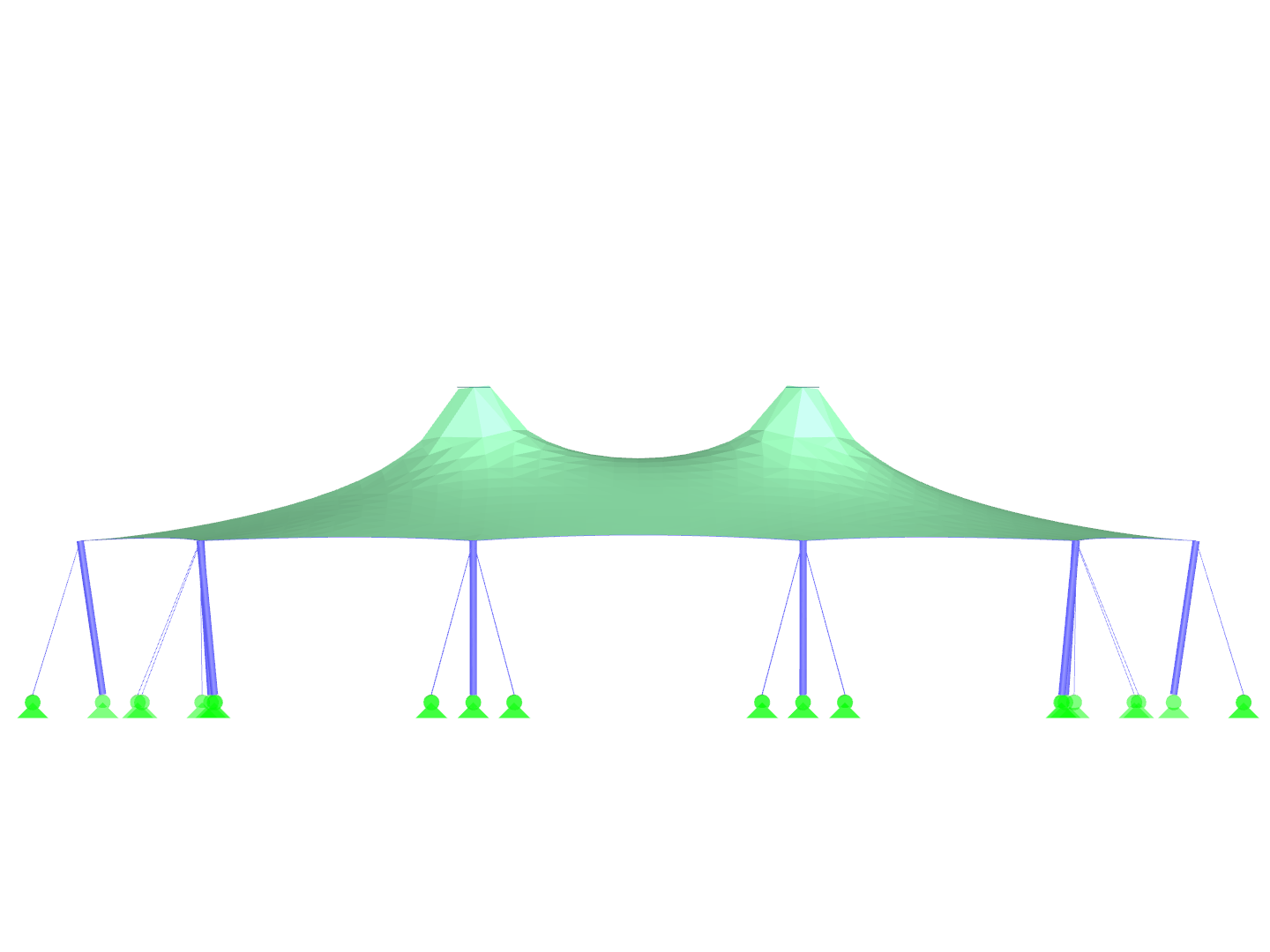 Cobertura de tenda com duas pontas cônicas, vista da direção do eixo Y