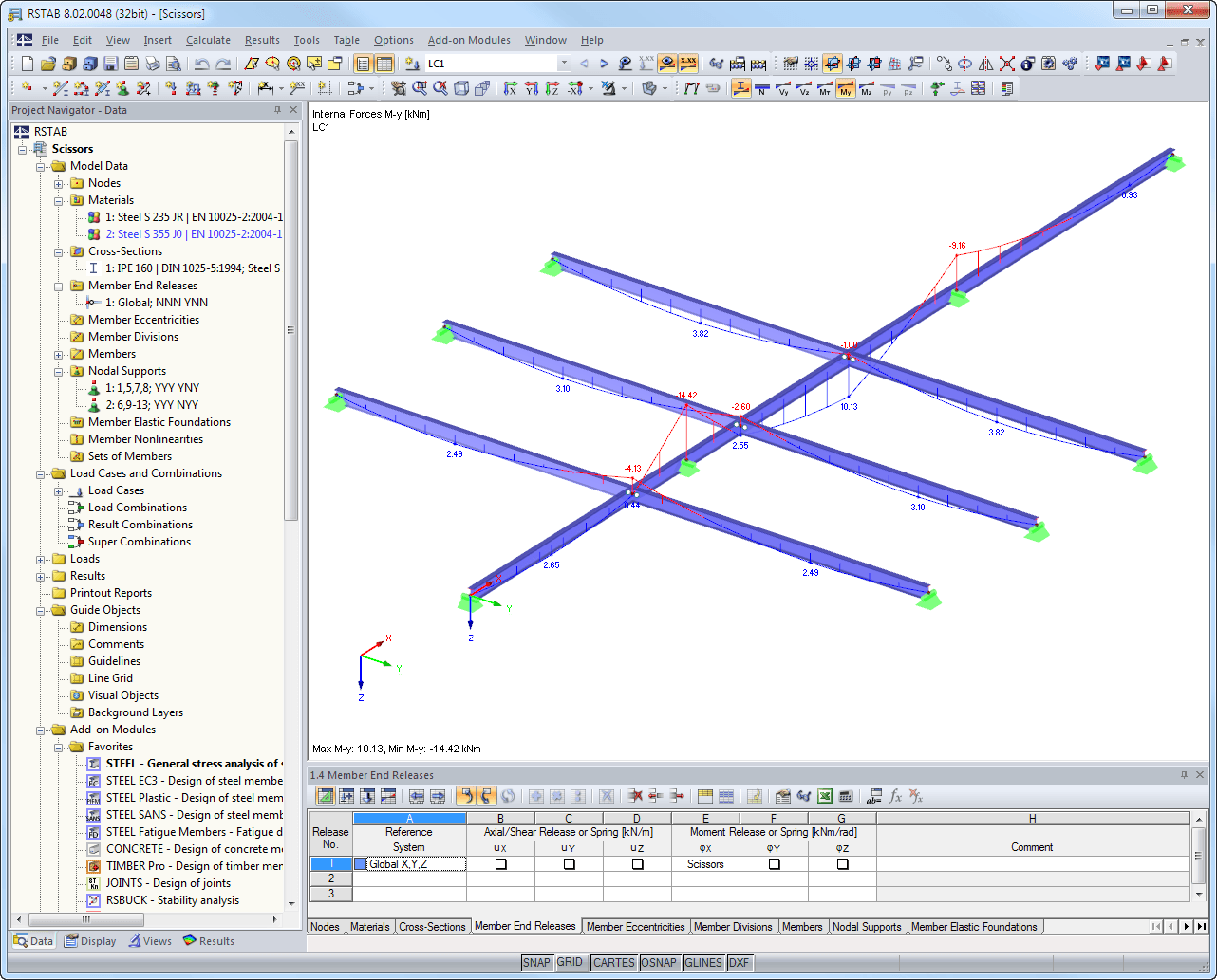 Articulação de tesoura no RFEM