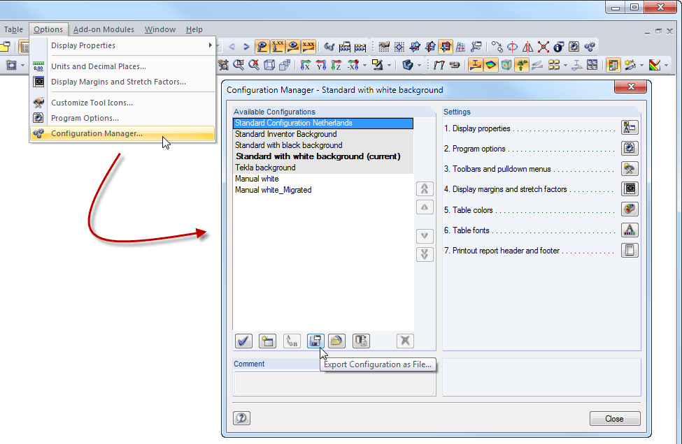 Configuração definida pelo utilizador