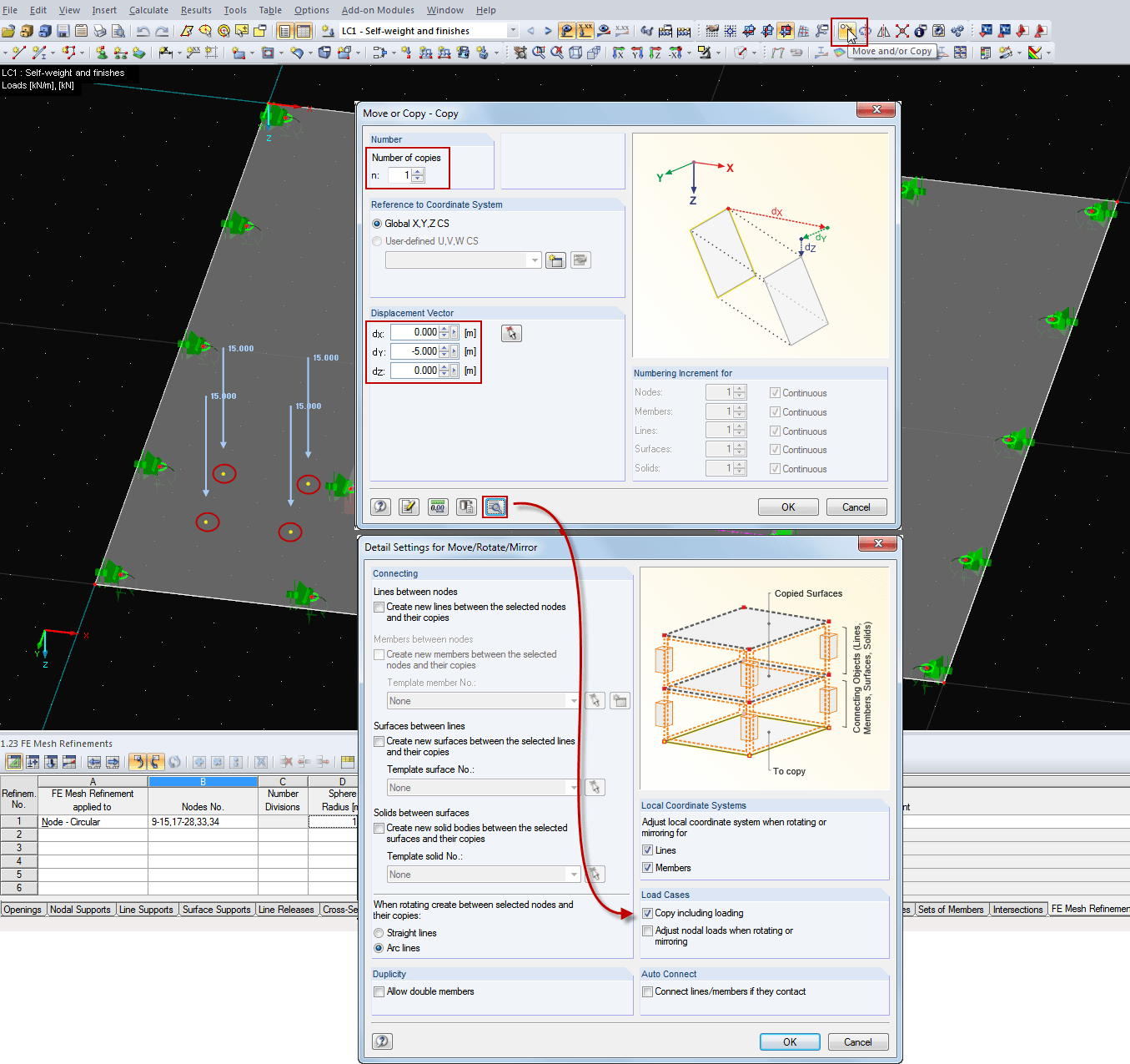 configuração de detalhes para deslocar/rodar/simetria