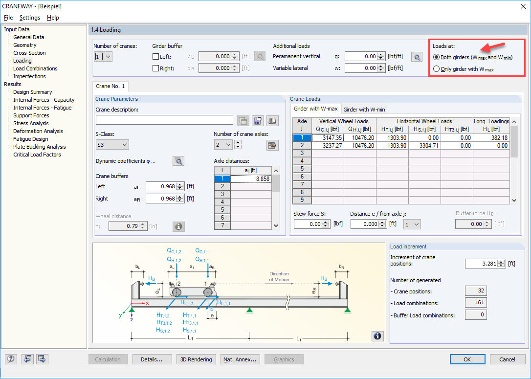 Bemessung beider Kranbahnträger festlegen