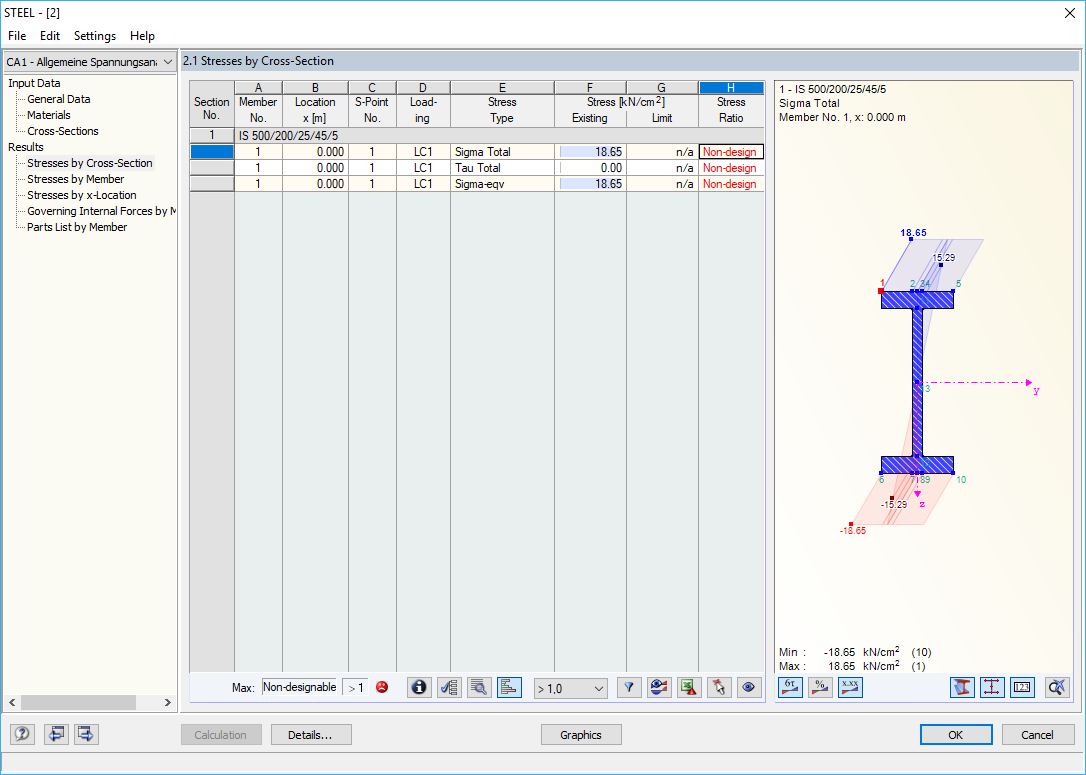 Dimensionamento falhado em STEEL