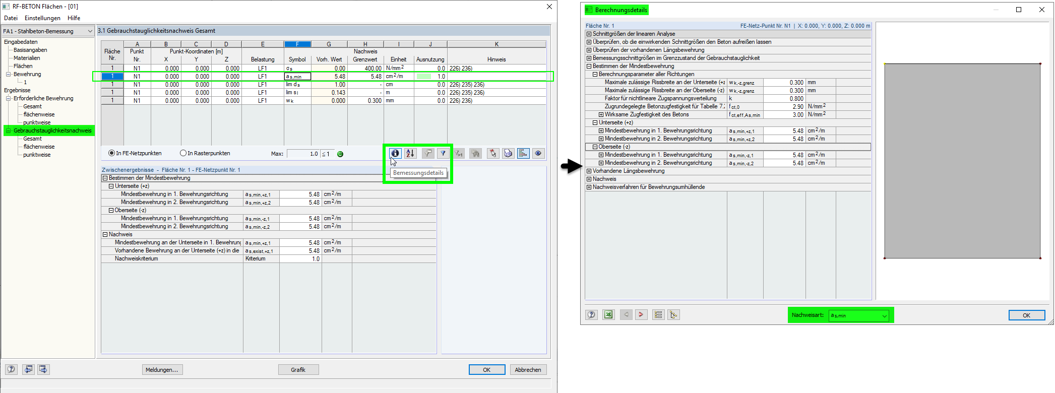 Detalhes de dimensionamento do SLS