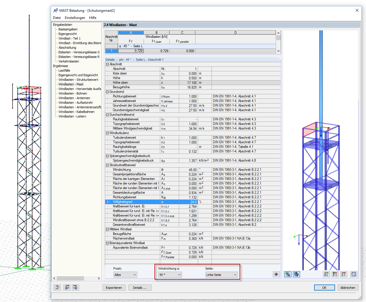 Valores intermédios no RF-/TOWER Loading