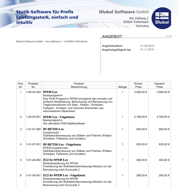 Cotação com licenças adicionais no grupo de produtos