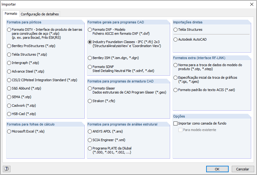 Formatos de importação do RFEM