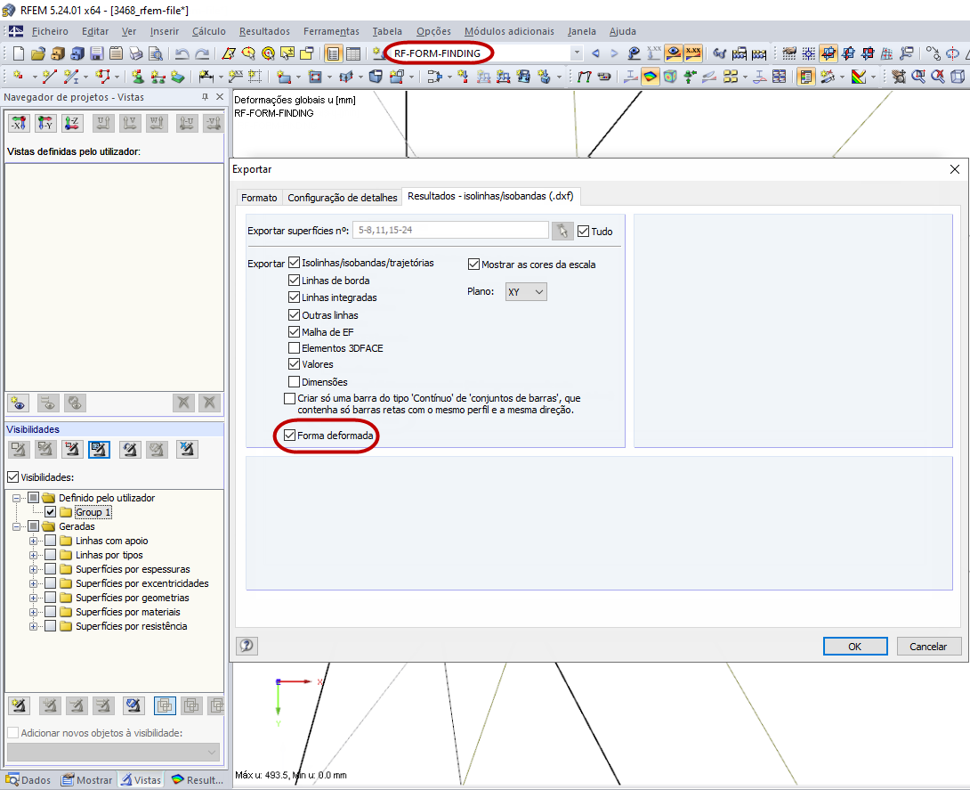 Exportar no caso de carga "Form-Finding"