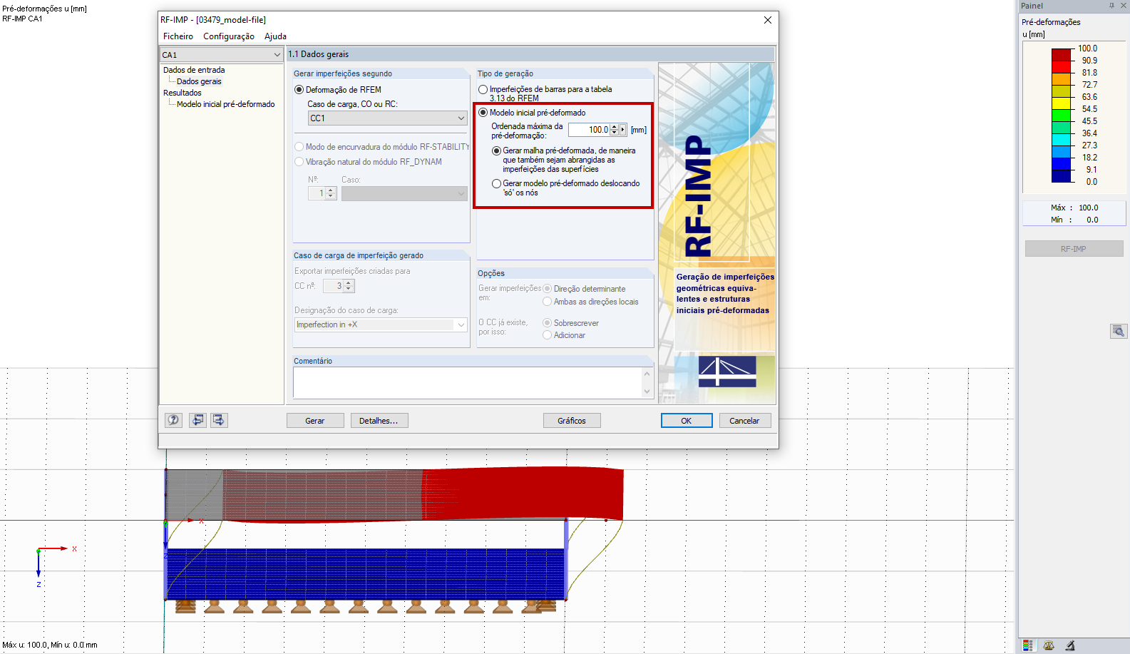 Modelo inicial pré-deformado no RF-IMP