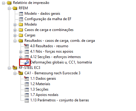 Ícone para gráficos bloqueados no relatório de impressão