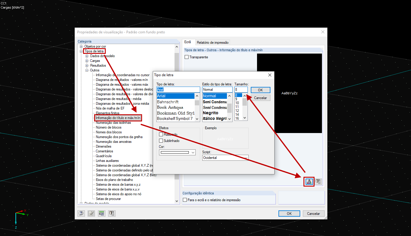 Propriedades de visualização