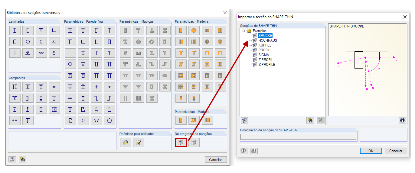 Importar a secção do SHAPE-THIN