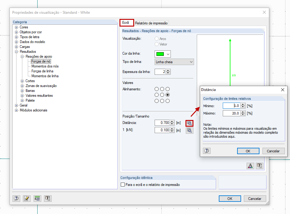 Configuração de limites relativos