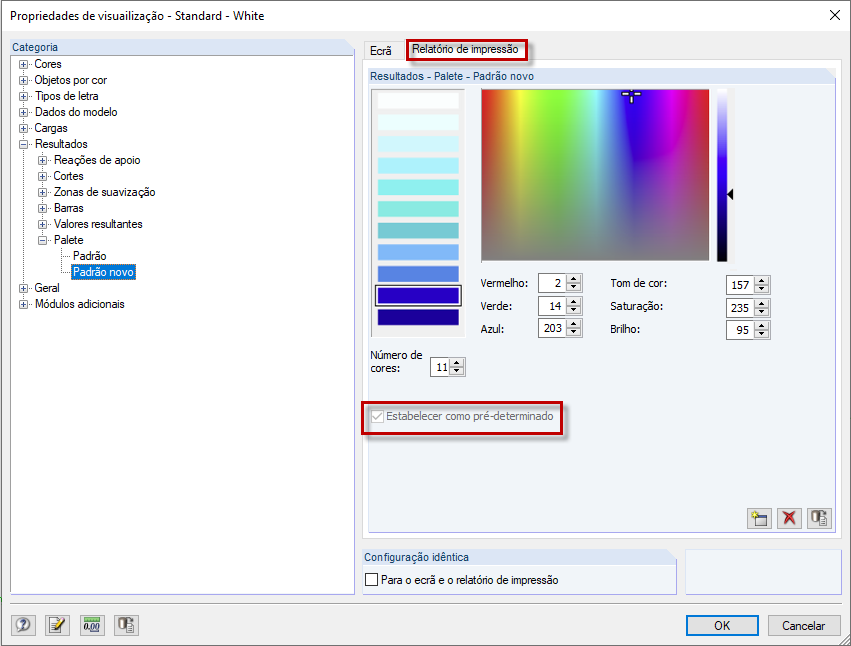 Estabelecer a escala de cores definida pelo utilizador como pré-determinada