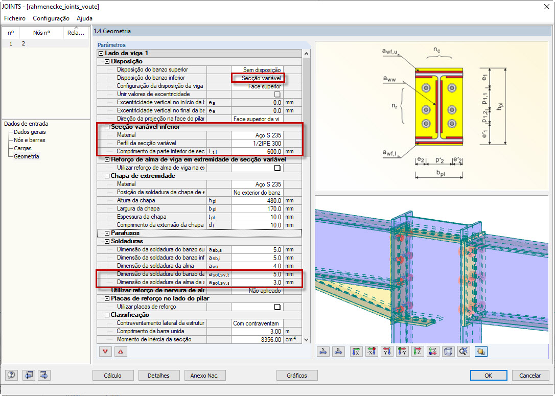 Introduzir uma secção variável no RF-/JOINTS Steel – Rigid