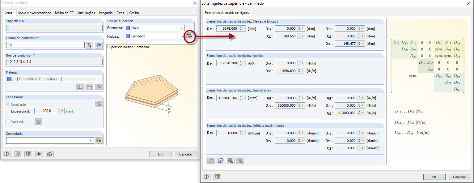 Matriz de rigidez da superfície