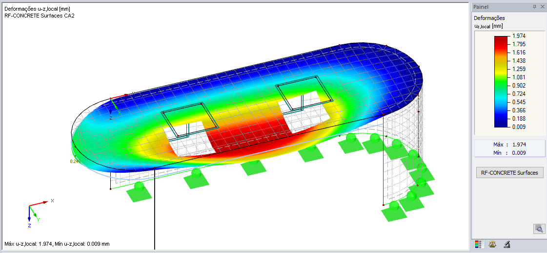 Deformações calculadas pelo RF-CONCRETE Deflect