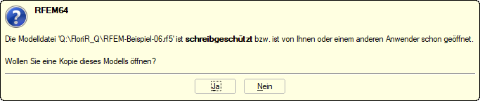 Nota ao tentar reabrir um ficheiro do RFEM já aberto