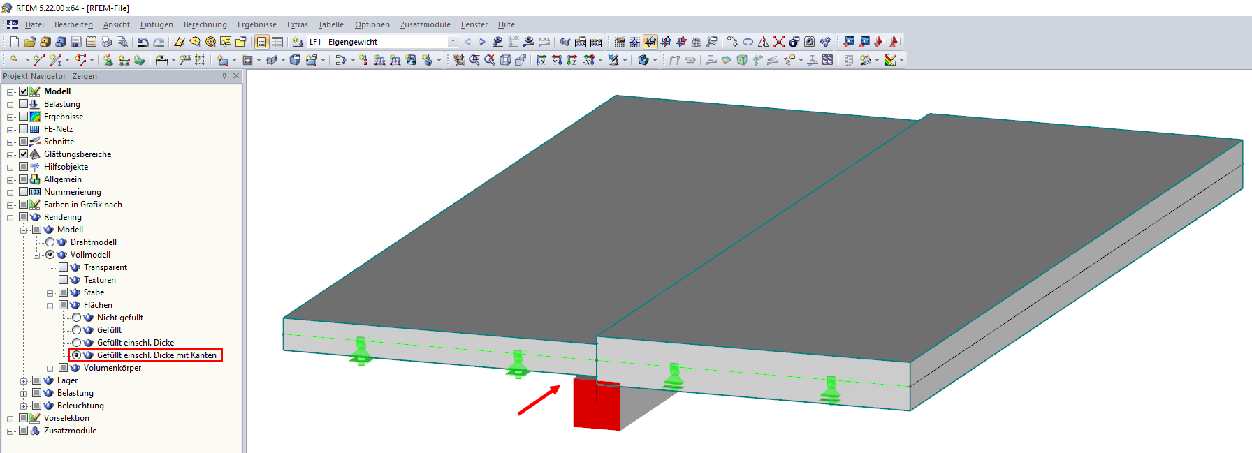 Modelo do RFEM da nervura com diferentes espessuras de laje