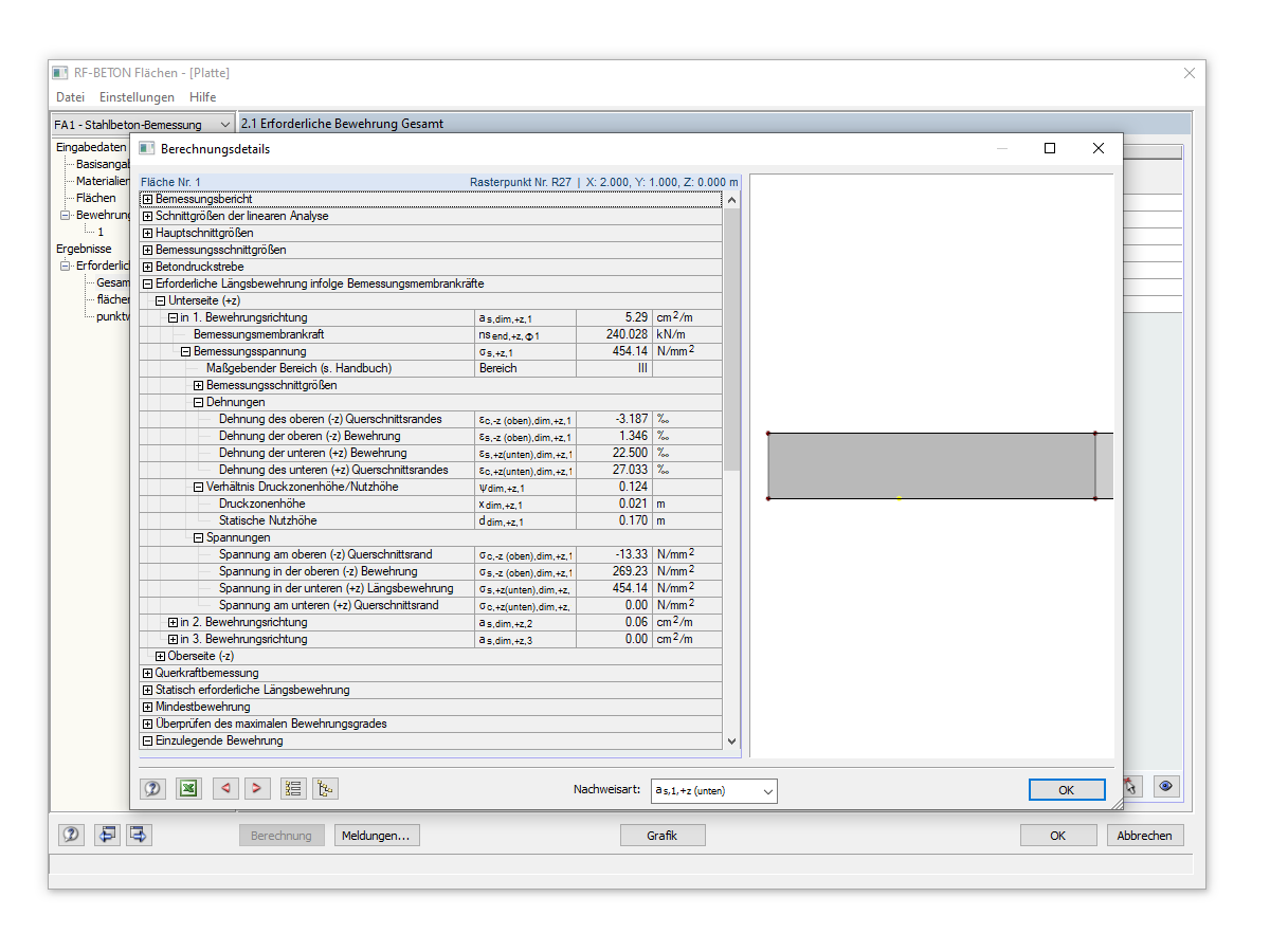 Detalhes de dimensionamento com os resultados do exemplo no capítulo 2.4.3 do manual