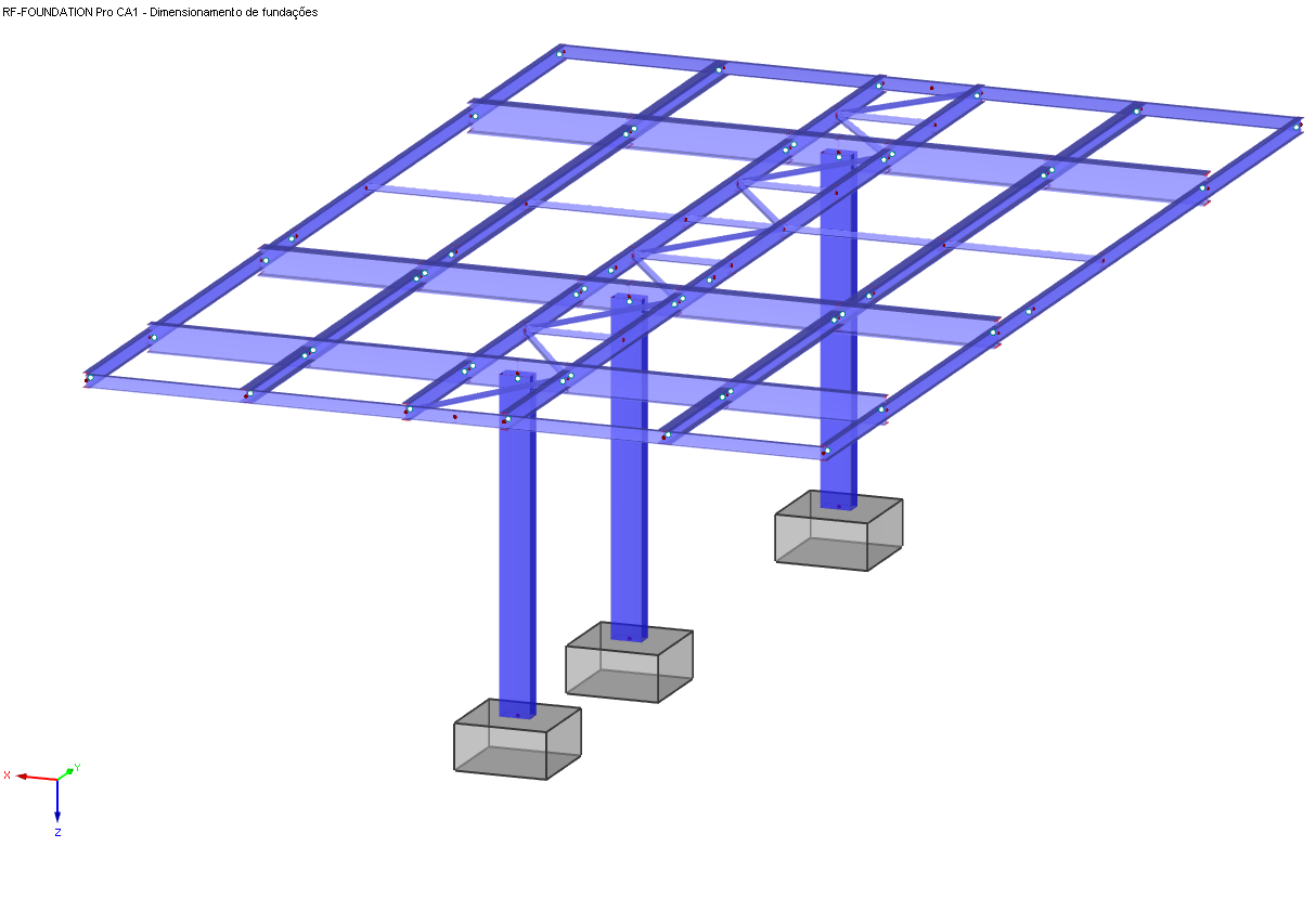 Representação dos blocos da fundação sob os pilares do modelo