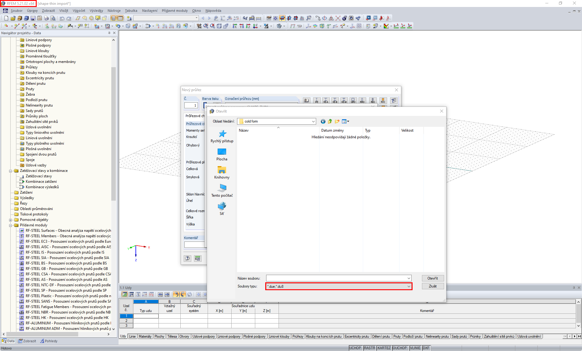 O RFEM 5.21 apenas suporta o formato *.du8.