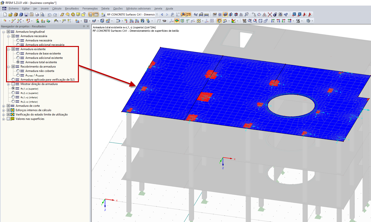 Opções no Navegador de projetos – Resultados do RF-CONCRETE Surfaces