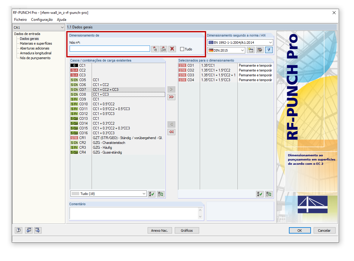 Janela 1.1 do RF-PUNCH Pro com a seleção dos nós para a verificação