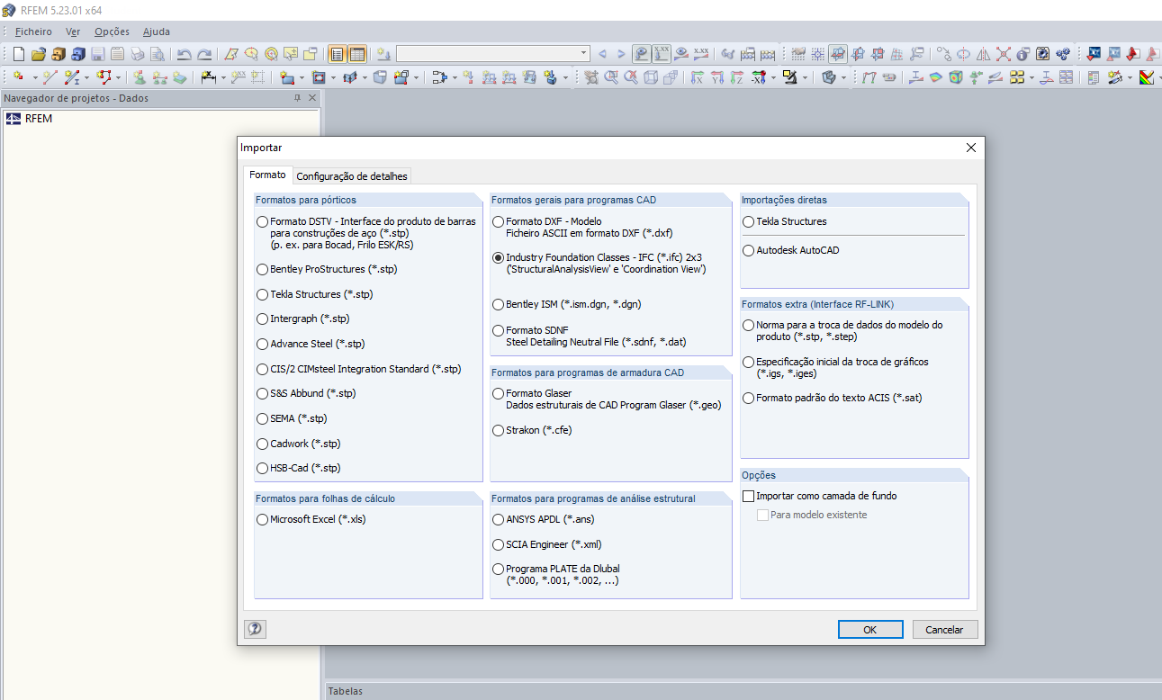 Formatos de importação do RFEM